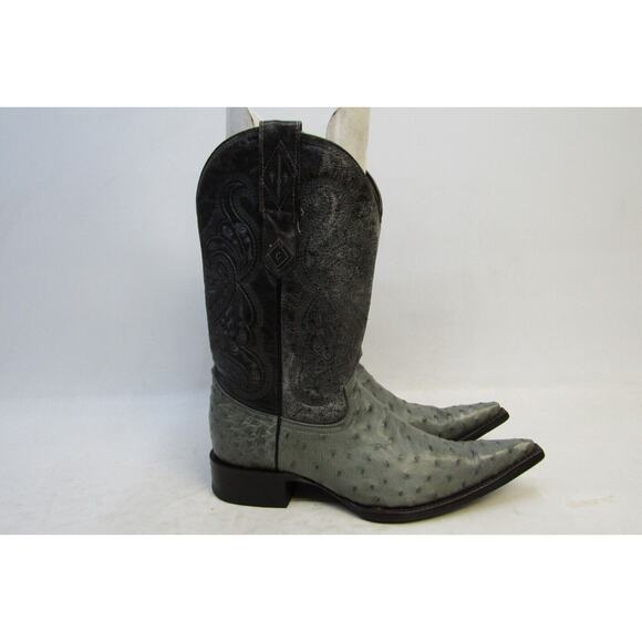 Correcaminos Mens Size 9 Black Leather Gray Smooth Ostrich Cowboy Boots main image 6